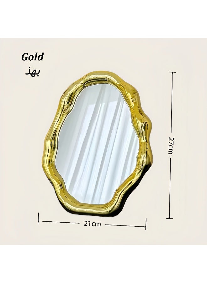 Tabletop Mirror, Bedroom Household Makeup Mirror, Aesthetic Free-Standing Vanity Mirror, Desktop Vanity Mirror for Bedroom, Living Room, Office Desk (27 x 21 cm, Gold) - Image 5